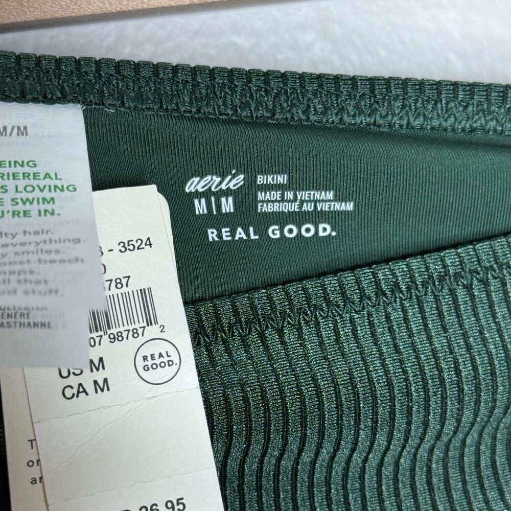Aerie NWT Womens Bikini Bottom Medium Green Ribbed Shine Full Coverage Beach‎ - Picture 5 of 8